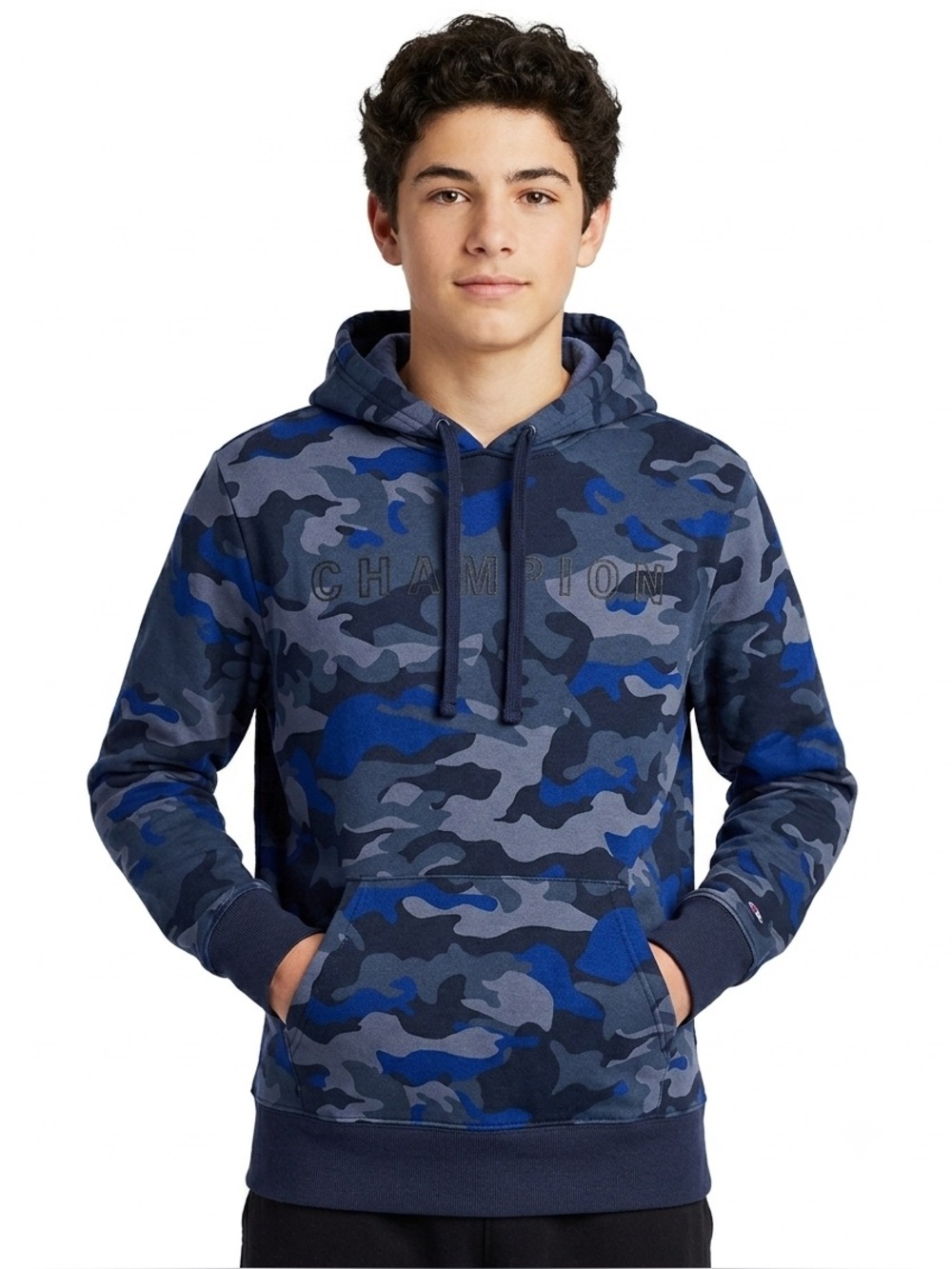 Champion Authentic Athleticwear Blue Navy Camo Pullover Hoodie Men Small